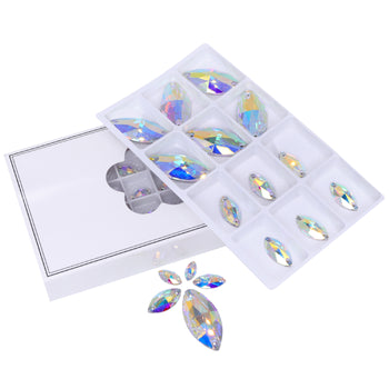 Mixed Sizes Crystal AB Navette Shape High Quality Glass Sew-on Rhinestones WholesaleRhinestone