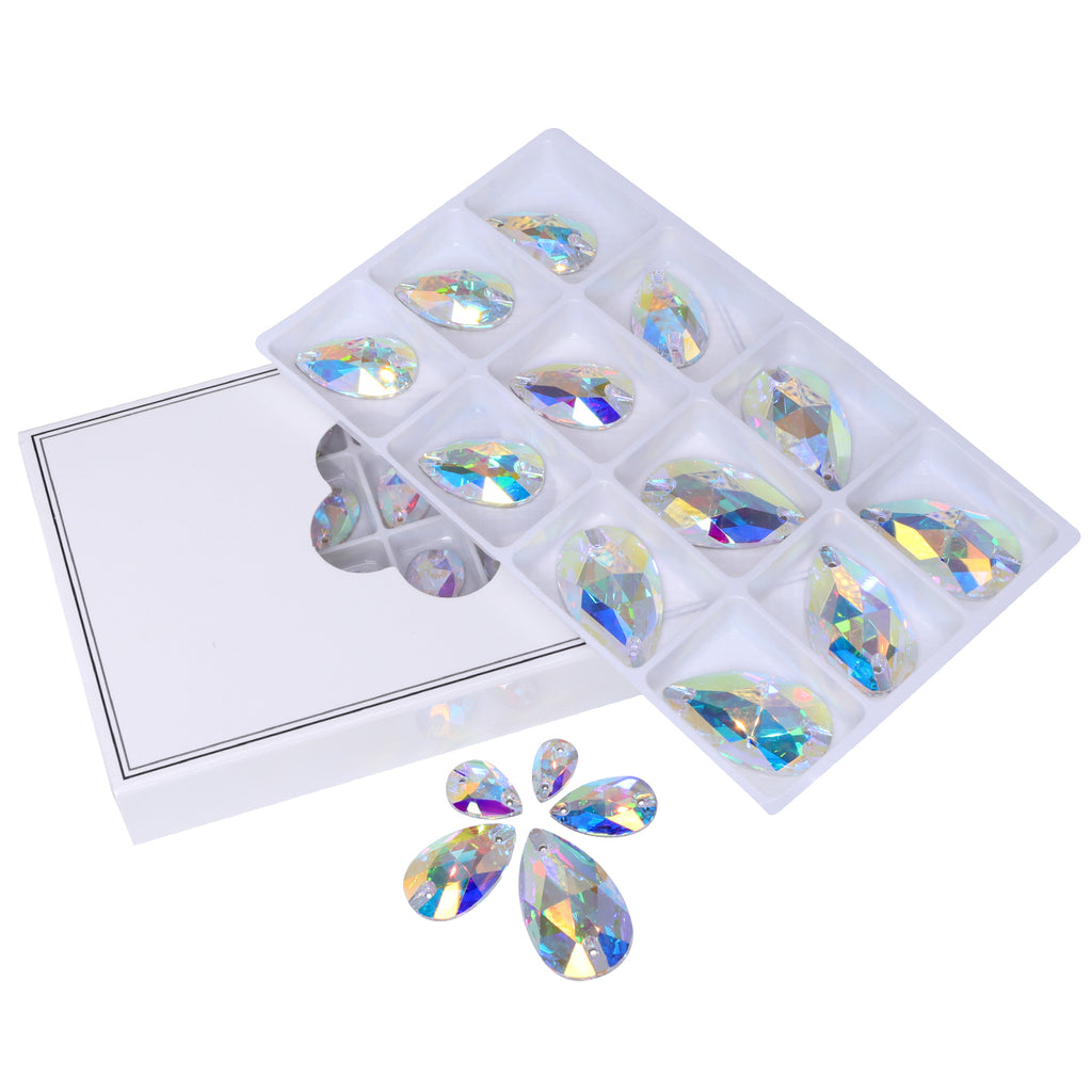 Mixed Sizes Crystal AB Drop Shape High Quality Glass Sew-on Rhinestones WholesaleRhinestone