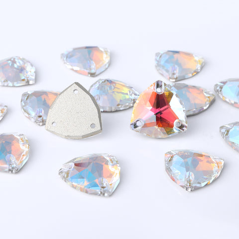 Light Crystal AB Trilliant Shape High Quality Glass Sew-on Rhinestones