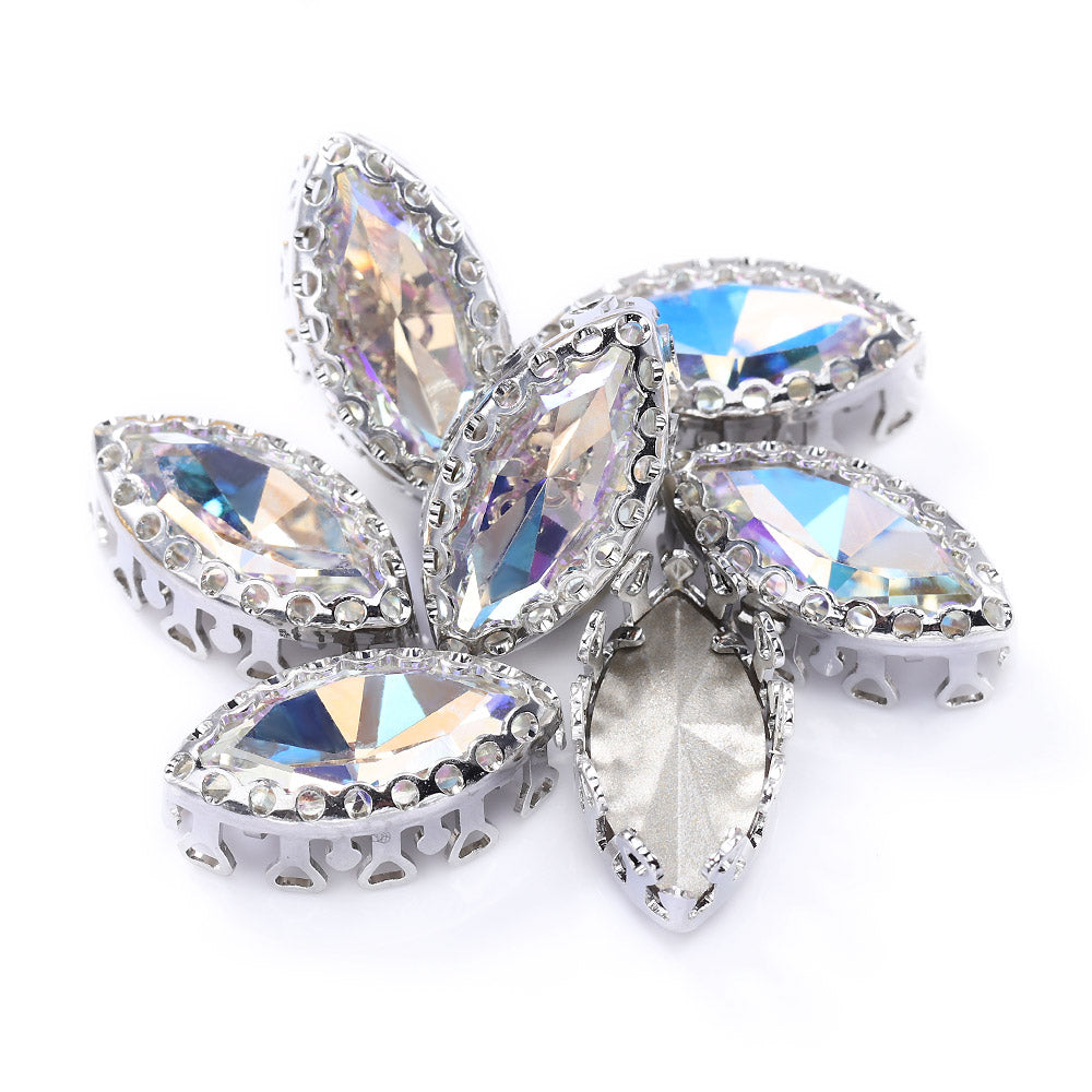 Moonlight Navette Shape High-Quality Glass Sew-on Nest Hollow Claw Rhinestones WholesaleRhinestone