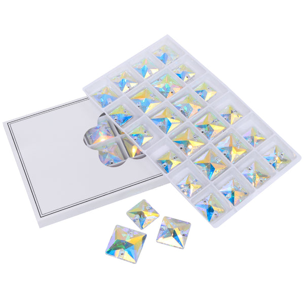 Mixed Sizes Crystal AB Square Shape High Quality Glass Sew-on Rhinestones WholesaleRhinestone