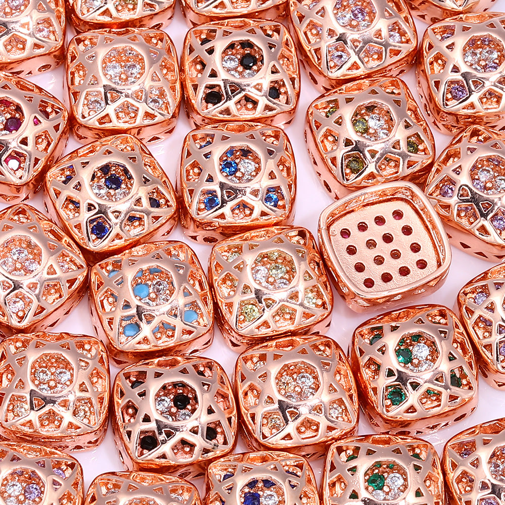 Cushion Square Shape Rose Gold Plated High-Quality Sew-on Alloy Charms Inlaid Cubic Zirconia WholesaleRhinestone Hovedbillede