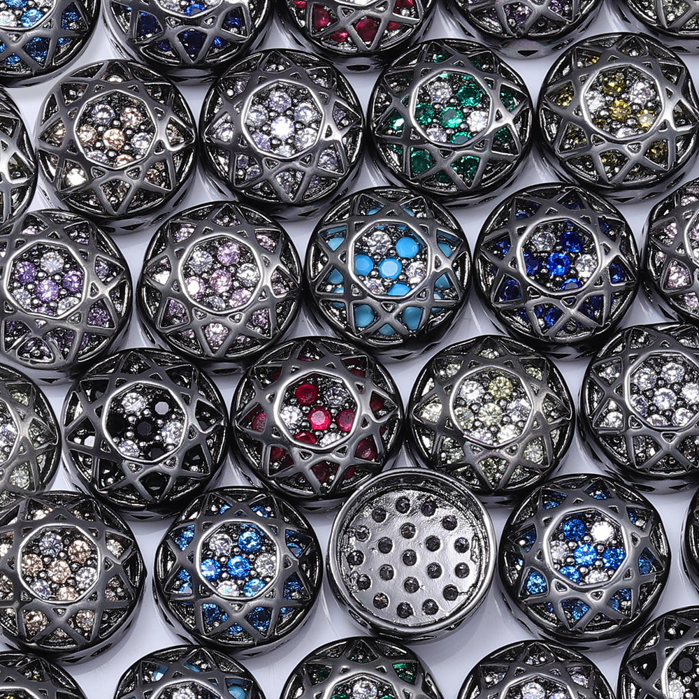 Round Shape Hematite Plated High-Quality Sew-on Alloy Charms Inlaid Cubic Zirconia WholesaleRhinestone 메인 이미지