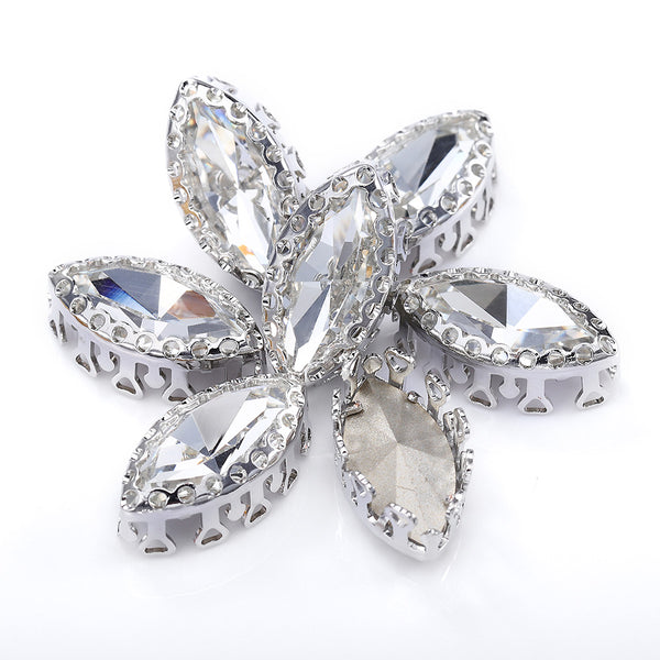 Crystal Navette Shape High-Quality Glass Sew-on Nest Hollow Claw Rhinestones