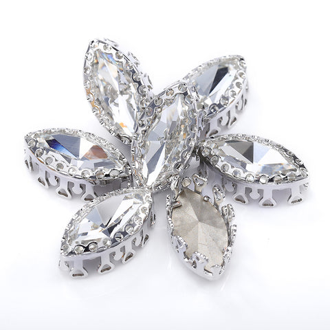 Crystal Navette Shape High-Quality Glass Sew-on Nest Hollow Claw Rhinestones