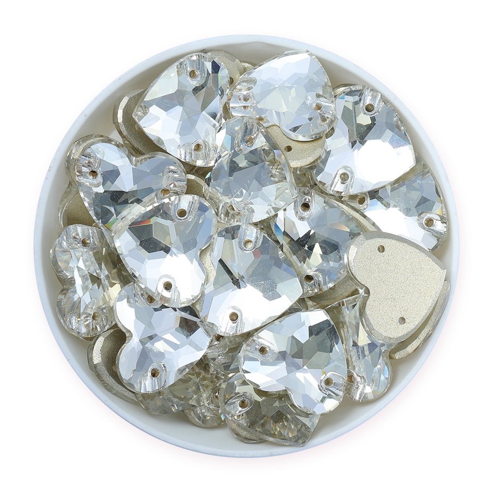 Silver Shade Heart Shape High Quality Glass Sew-on Rhinestones