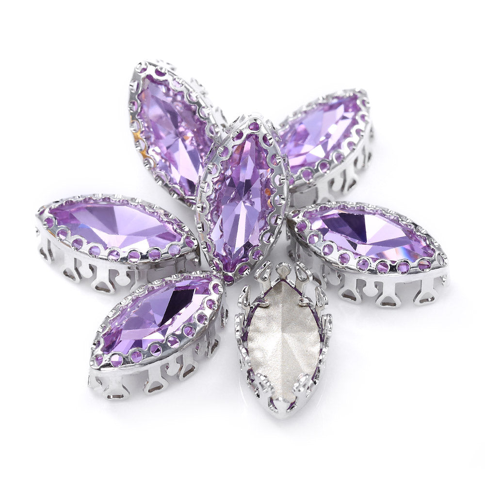 Violet Navette Shape High-Quality Glass Sew-on Nest Hollow Claw Rhinestones