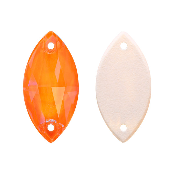 Electric Neon Orange Yellow Navette Shape High Quality Glass Sew-on Rhinestones WholesaleRhinestone