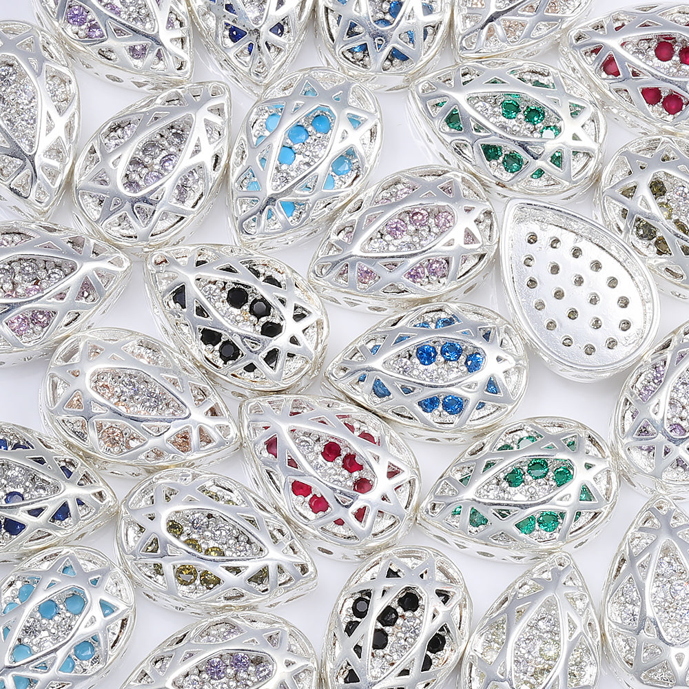 Drop Shape Silver Plated High-Quality Sew-on Alloy Charms Inlaid Cubic Zirconia WholesaleRhinestone Main image