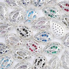 Drop Shape Silver Plated High-Quality Sew-on Alloy Charms Inlaid Cubic Zirconia