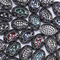 Oval Shape Hematite Plated High-Quality Sew-on Alloy Charms Inlaid Cubic Zirconia