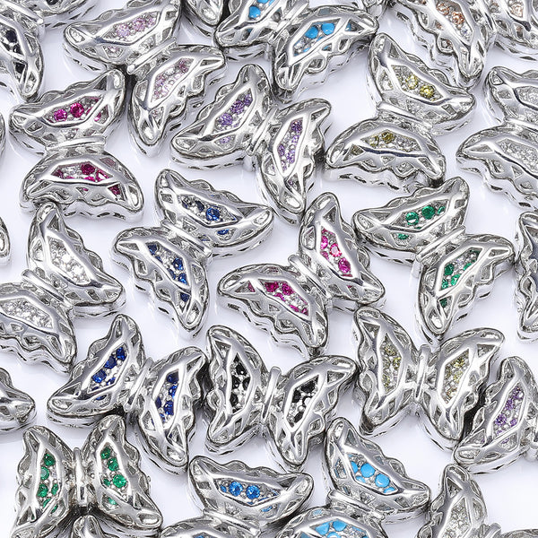 Butterfly Shape Imitation Rhodium Plated High-Quality Sew-on Alloy Charms Inlaid Cubic Zirconia