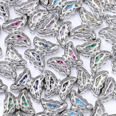 Butterfly Shape Imitation Rhodium Plated High-Quality Sew-on Alloy Charms Inlaid Cubic Zirconia