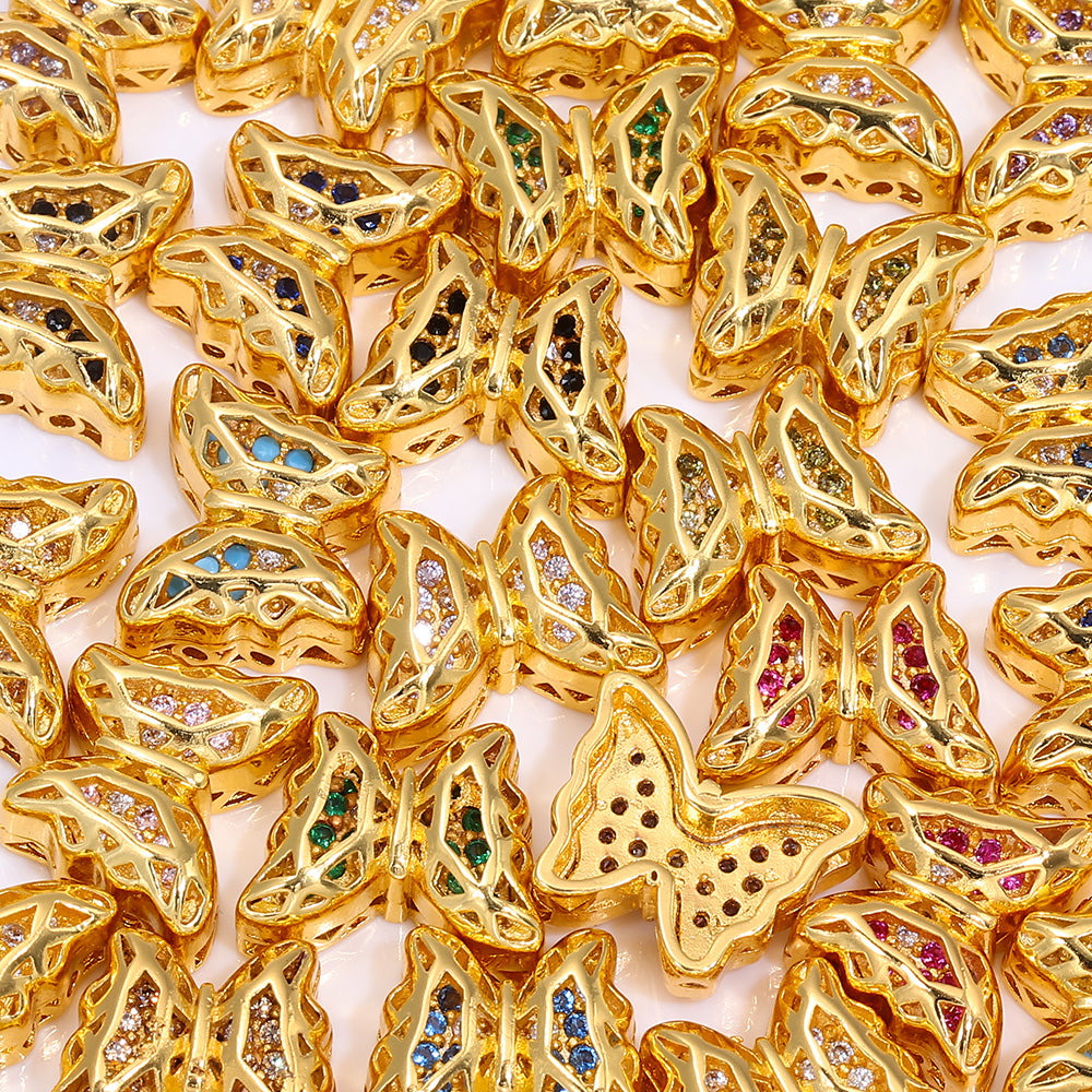 Butterfly Shape Golden Plated High-Quality Sew-on Alloy Charms Inlaid Cubic Zirconia WholesaleRhinestone 메인 이미지