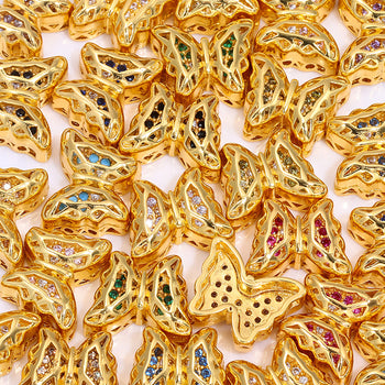 Butterfly Shape Golden Plated High-Quality Sew-on Alloy Charms Inlaid Cubic Zirconia WholesaleRhinestone