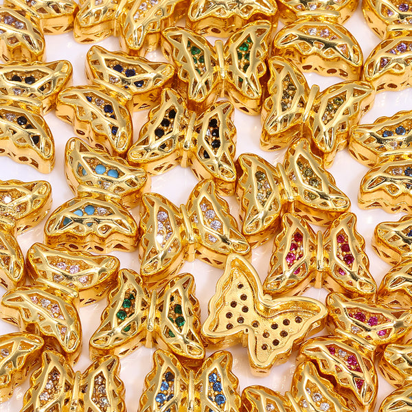 Butterfly Shape Golden Plated High-Quality Sew-on Alloy Charms Inlaid Cubic Zirconia WholesaleRhinestone