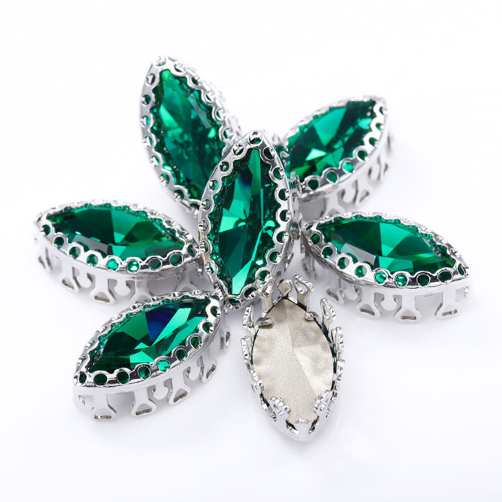 Emerald Navette Shape High-Quality Glass Sew-on Nest Hollow Claw Rhinestones WholesaleRhinestone