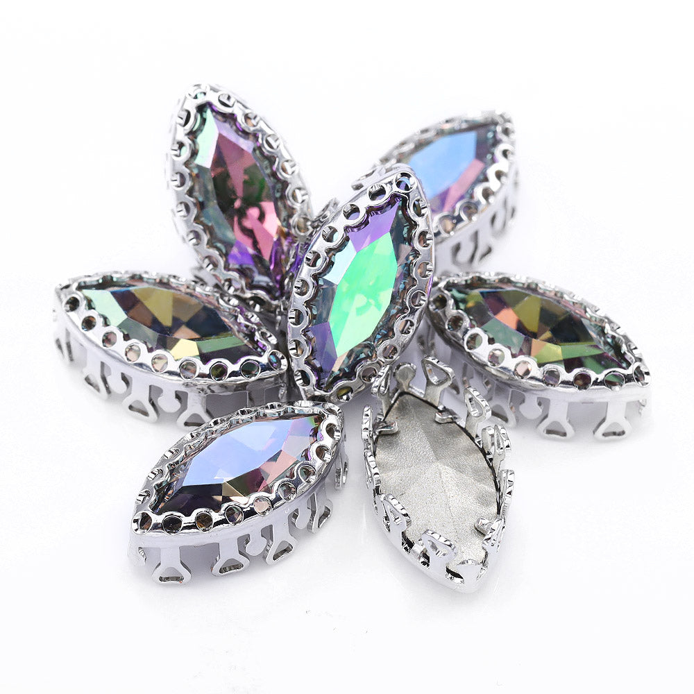 Ghost Light Navette Shape High-Quality Glass Sew-on Nest Hollow Claw Rhinestones WholesaleRhinestone
