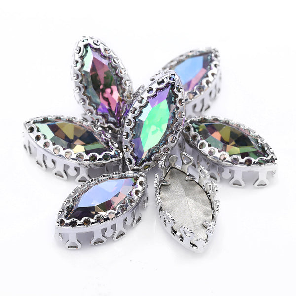 Ghost Light Navette Shape High-Quality Glass Sew-on Nest Hollow Claw Rhinestones WholesaleRhinestone