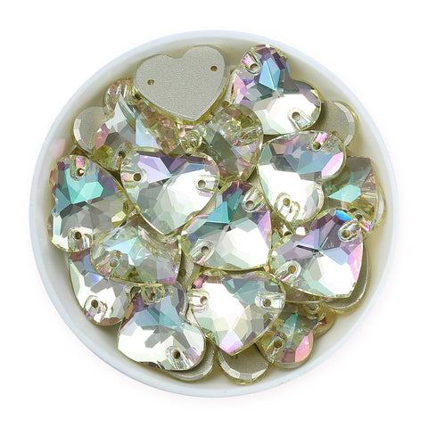 Luminous Green Heart Shape High Quality Glass Sew-on Rhinestones