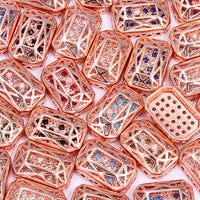 Octagon Shape Rose Gold Plated High-Quality Sew-on Alloy Charms Inlaid Cubic Zirconia