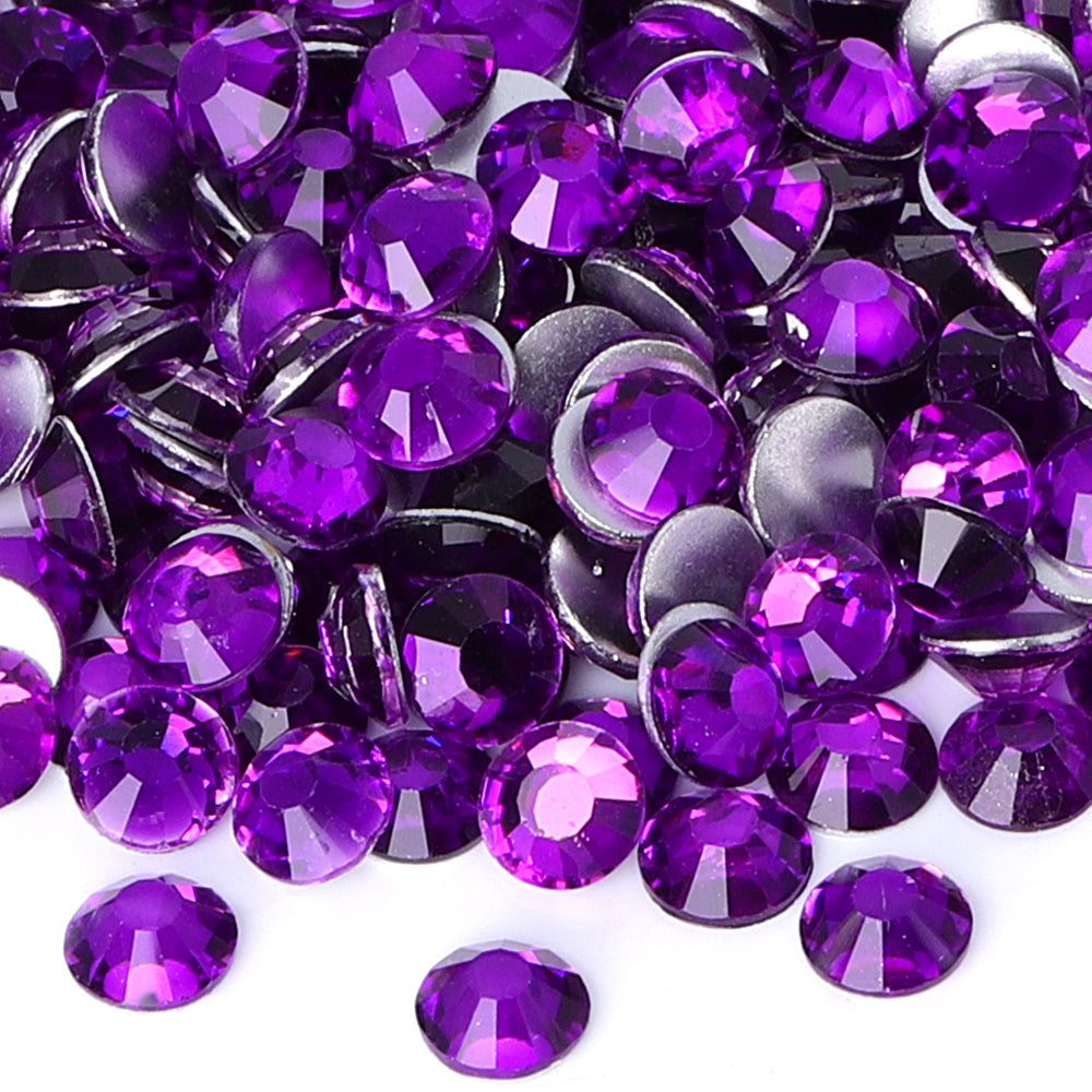 Dark Violet Glass FlatBack Rhinestones Silver Back