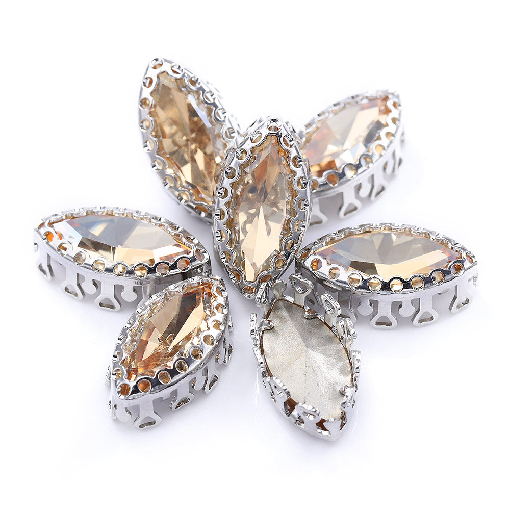 Golden Shadow Navette Shape High-Quality Glass Sew-on Nest Hollow Claw Rhinestones