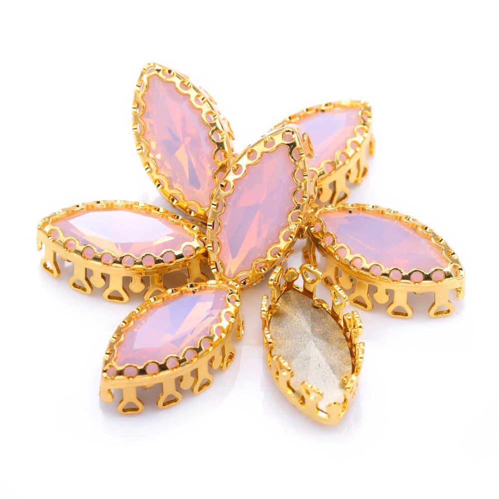 Rose Water Opal Navette Shape High-Quality Glass Sew-on Nest Hollow Claw Rhinestones