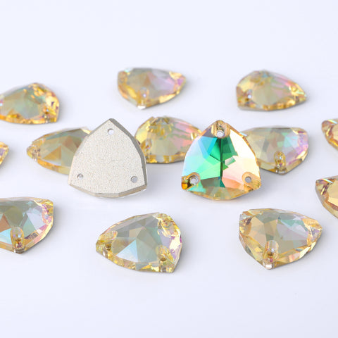 Luminous Green Trilliant Shape High Quality Glass Sew-on Rhinestones