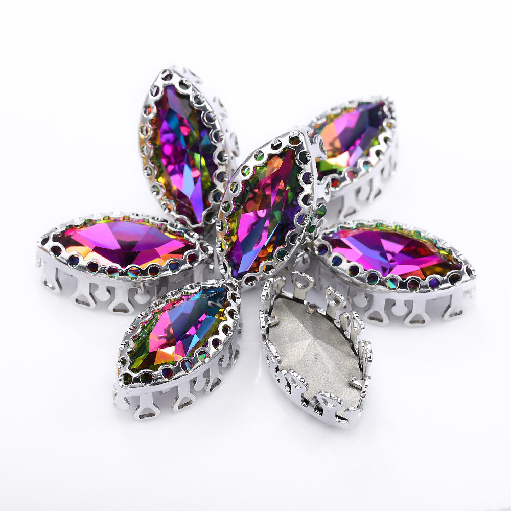 Volcano Navette Shape High-Quality Glass Sew-on Nest Hollow Claw Rhinestones