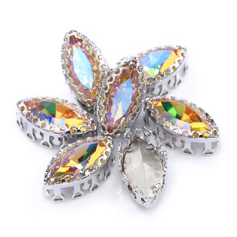 Paradise Shine Navette Shape High-Quality Glass Sew-on Nest Hollow Claw Rhinestones