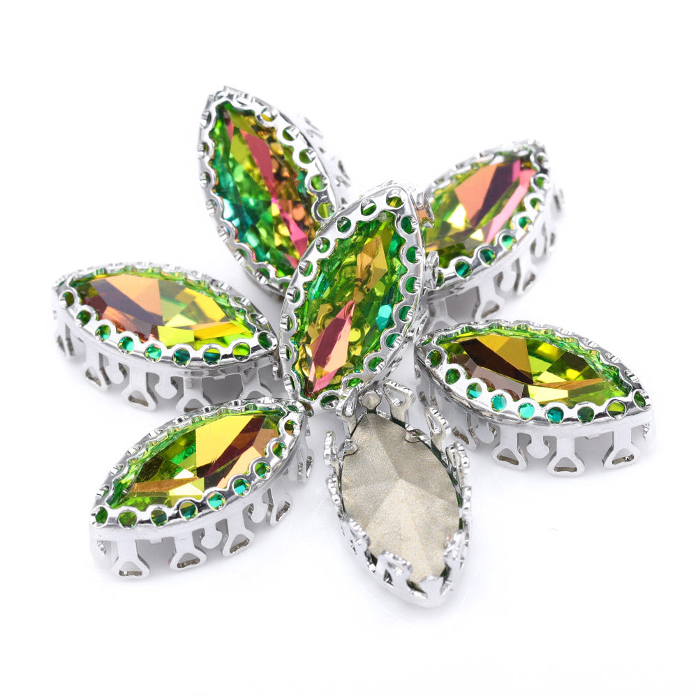 Vitrail Rose Navette Shape High-Quality Glass Sew-on Nest Hollow Claw Rhinestones WholesaleRhinestone