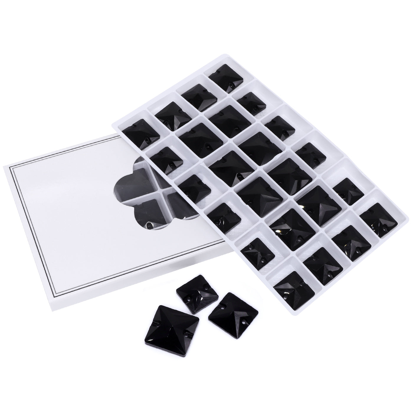 Mixed Sizes Jet Square Shape High Quality Glass Sew-on Rhinestones