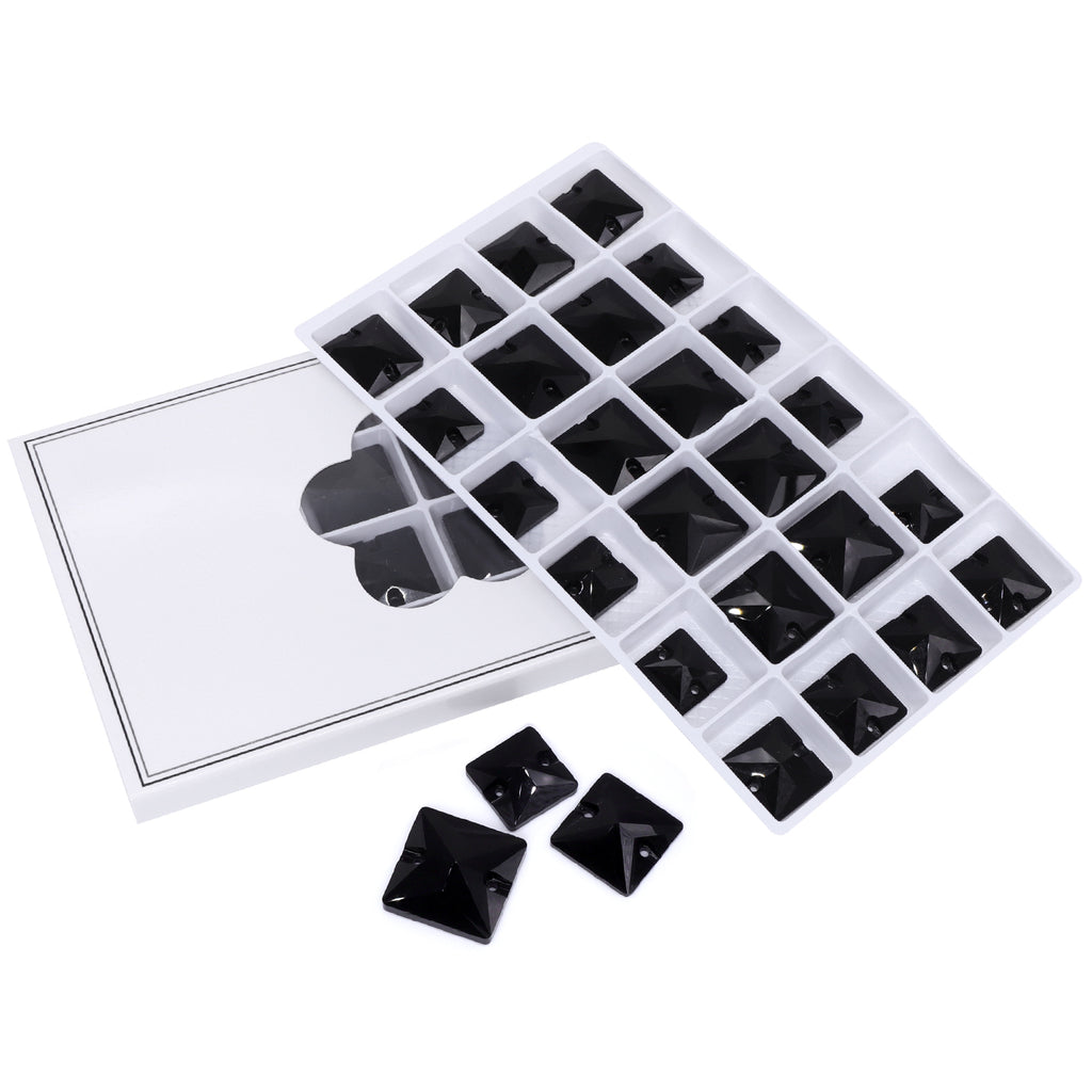 Mixed Sizes Jet Square Shape High Quality Glass Sew-on Rhinestones