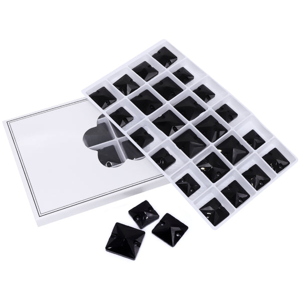 Mixed Sizes Jet Square Shape High Quality Glass Sew-on Rhinestones