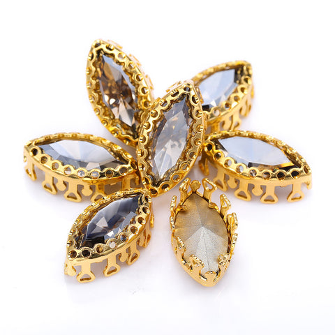 Satin Navette Shape High-Quality Glass Sew-on Nest Hollow Claw Rhinestones