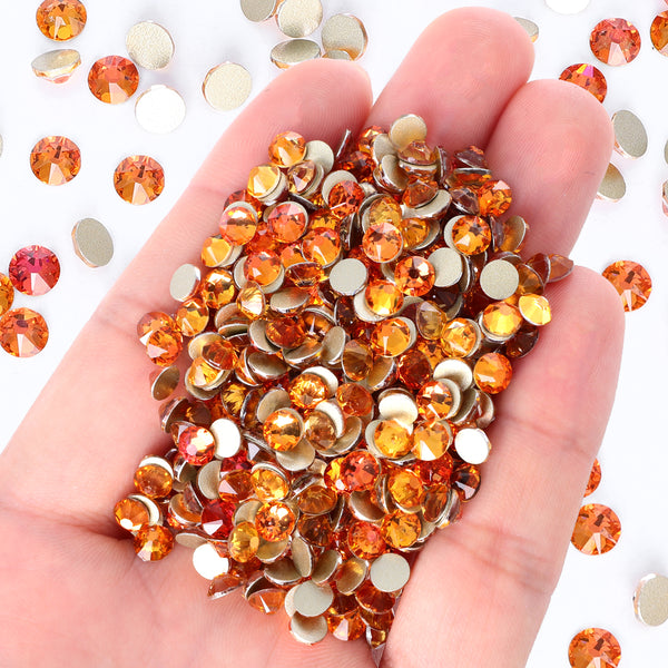Tangerine Glass Flat Back Glue-On Rhinestones 16 Cut Facets WholesaleRhinestone