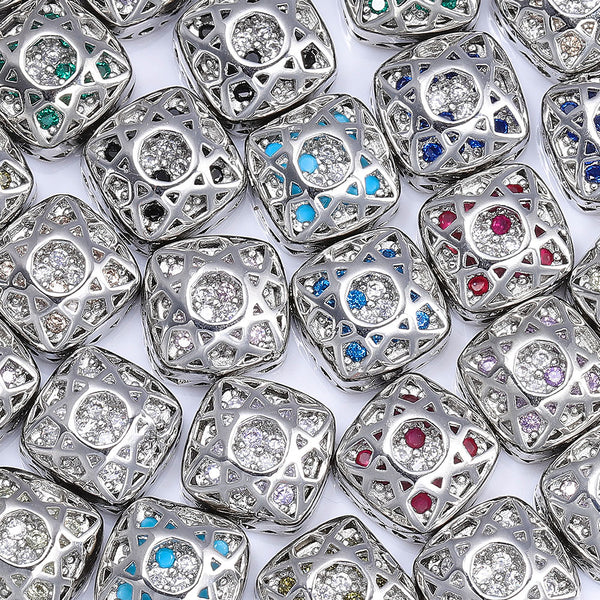 Cushion Square Shape Imitation Rhodium Plated High-Quality Sew-on Alloy Charms Inlaid Cubic Zirconia WholesaleRhinestone