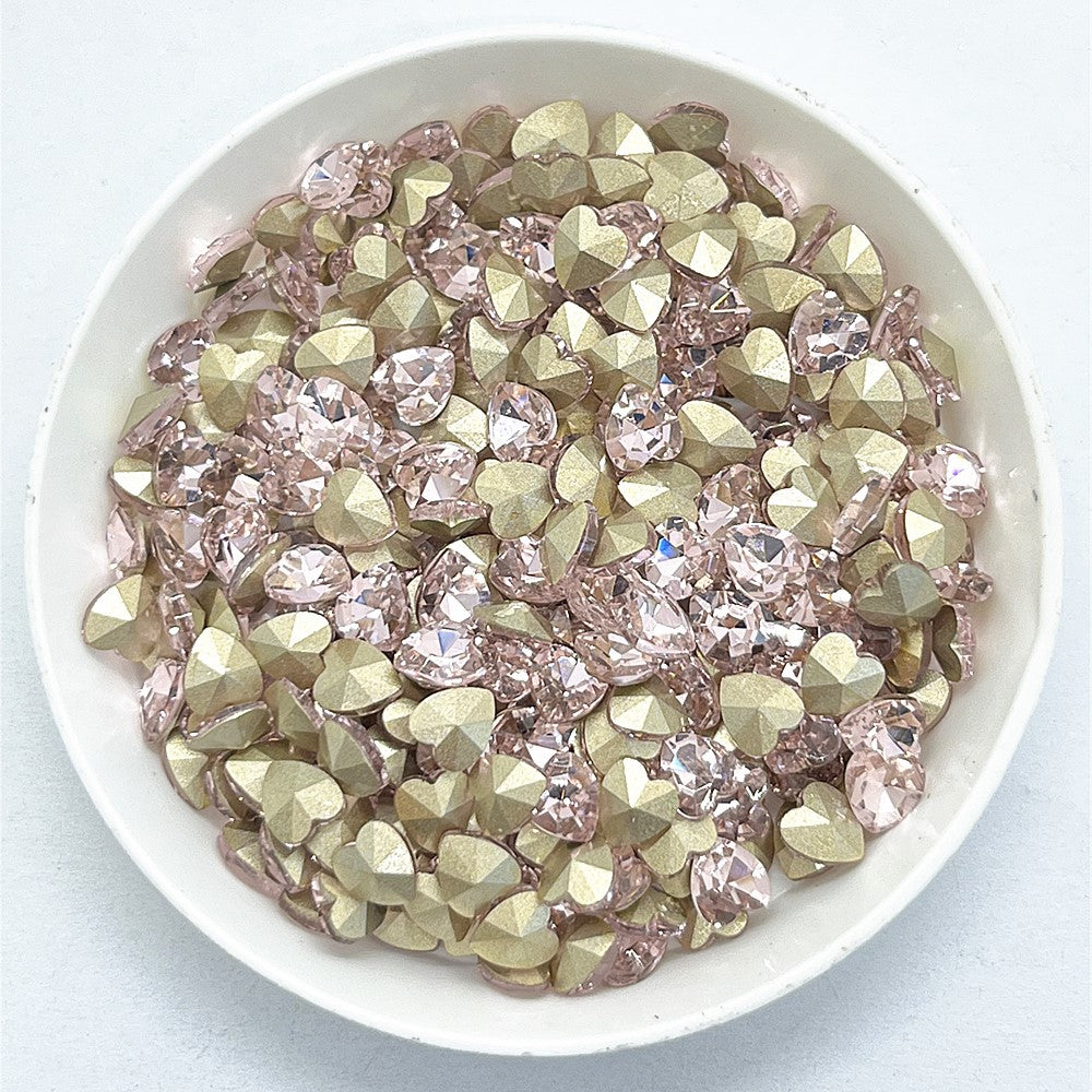 Pink Heart Shape Glass Pointed Back Fancy Rhinestones WholesaleRhinestone