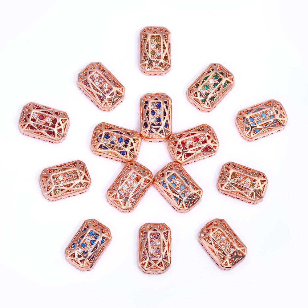 Octagon Shape Rose Gold Plated High-Quality Sew-on Alloy Charms Inlaid Cubic Zirconia WholesaleRhinestone