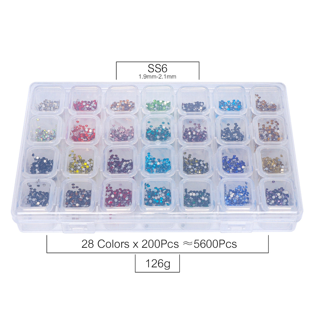 28-Color Basic Mix Glass Rhinestones Kit – Flatback Gems for Nail Art & Crafts, Silver Foil Back, Assorted Solid Shades WholesaleRhinestone