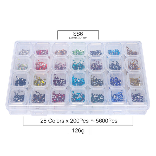 28-Color Basic Mix Glass Rhinestones Kit – Flatback Gems for Nail Art & Crafts, Silver Foil Back, Assorted Solid Shades WholesaleRhinestone