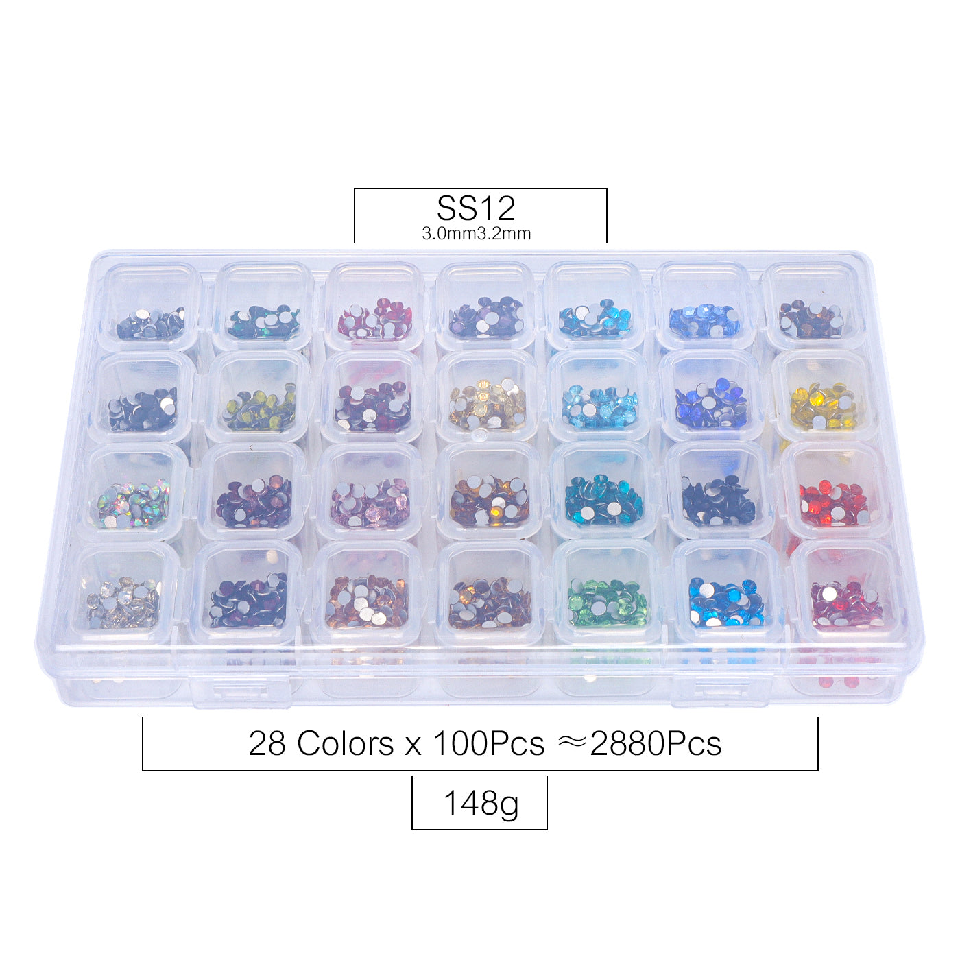 28-Color Basic Mix Glass Rhinestones Kit – Flatback Gems for Nail Art & Crafts, Silver Foil Back, Assorted Solid Shades WholesaleRhinestone
