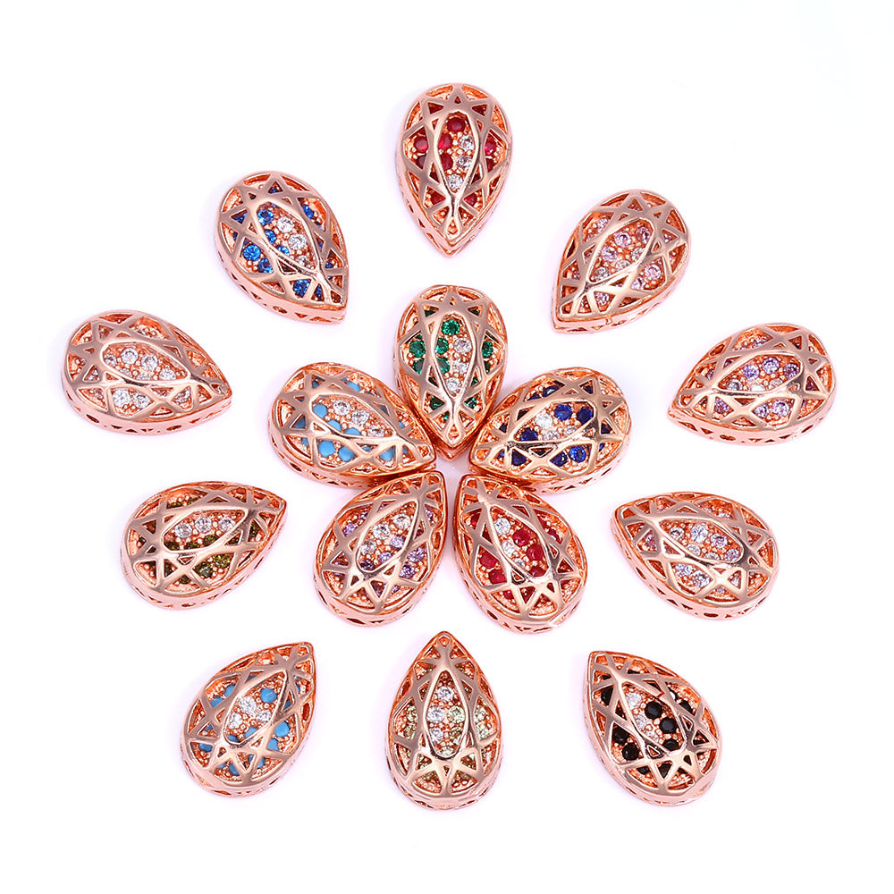 Drop Shape Rose Gold Plated High-Quality Sew-on Alloy Charms Inlaid Cubic Zirconia