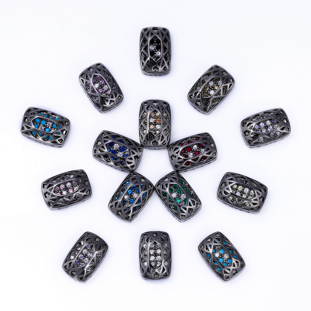 Cushion Rectangle Shape Hematite Plated High-Quality Sew-on Alloy Charms Inlaid Cubic Zirconia