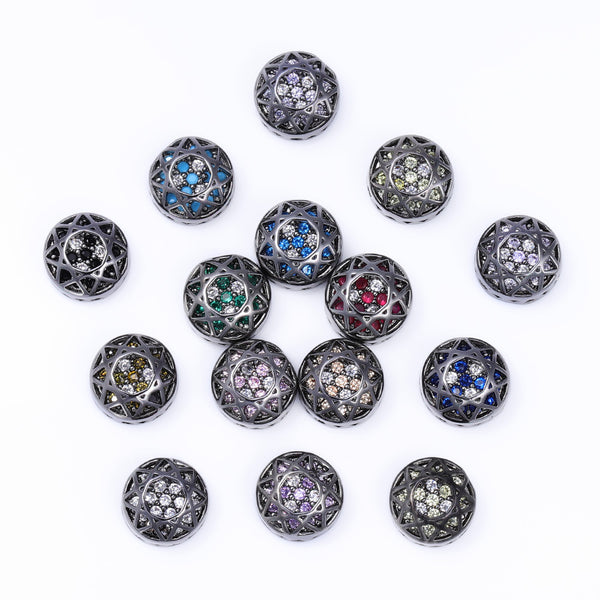 Round Shape Hematite Plated High-Quality Sew-on Alloy Charms Inlaid Cubic Zirconia WholesaleRhinestone