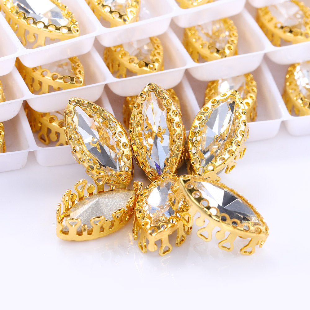 Crystal Navette Shape High-Quality Glass Sew-on Nest Hollow Claw Rhinestones