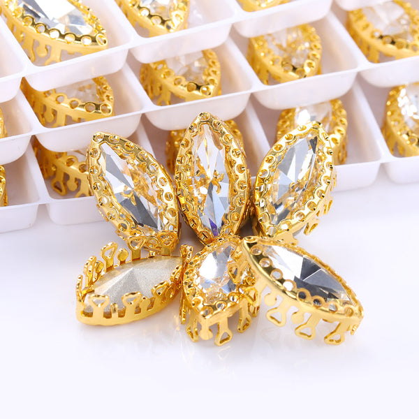 Crystal Navette Shape High-Quality Glass Sew-on Nest Hollow Claw Rhinestones