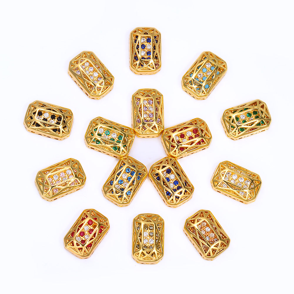 Octagon Shape Golden Plated High-Quality Sew-on Alloy Charms Inlaid Cubic Zirconia