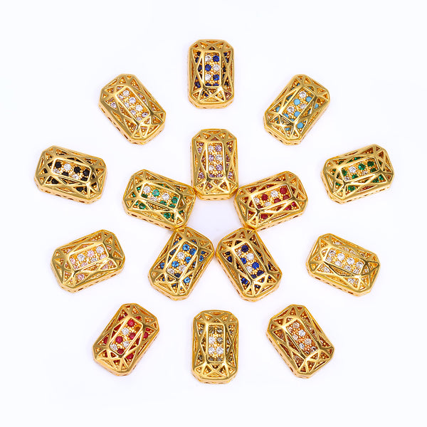 Mixed Colors Octagon Shape Golden Plated High-Quality Sew-on Alloy Charms Inlaid Cubic Zirconia WholesaleRhinestone